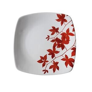 COVENTRY White Red Leaf Design Square "Gloria" Porcelain 8" Plates set of 4